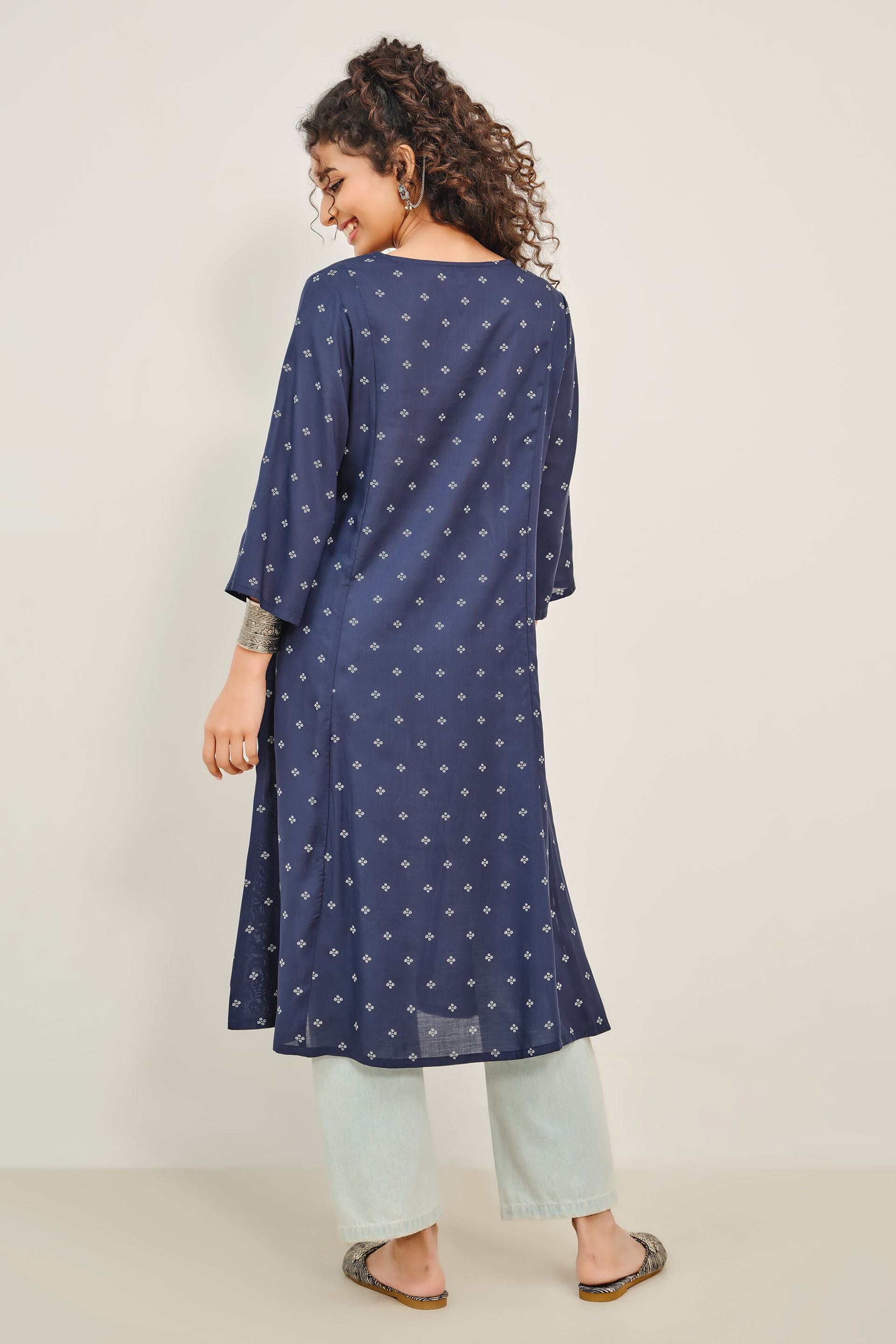 Geometric Pattern Indigo Modal Kurta, Indigo, image 2